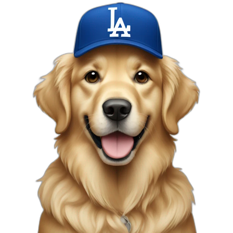 Golden retriever wearing dodgers hat emoji