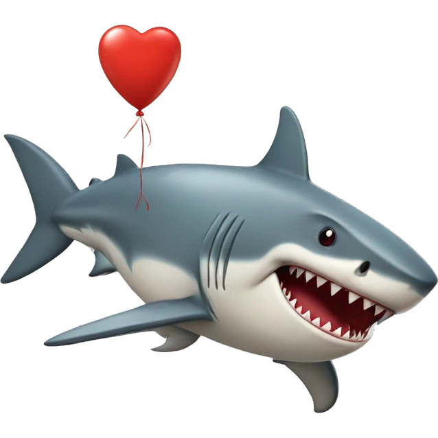 Shark with red balloon that says I love sea emoji