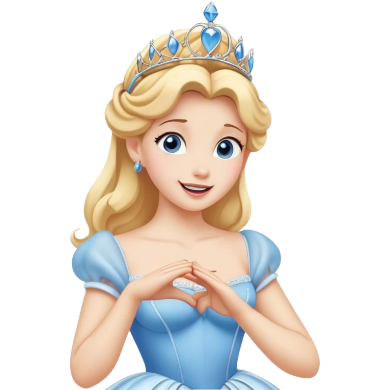Cinematic Playful Cinderella Portrait Emoji, Blushing with excitement, hands clasped near her heart, eyes wide with anticipation, her tiara slightly askew from an unexpected twirl, a radiant princess caught in a moment of joy, utterly captivating! emoji