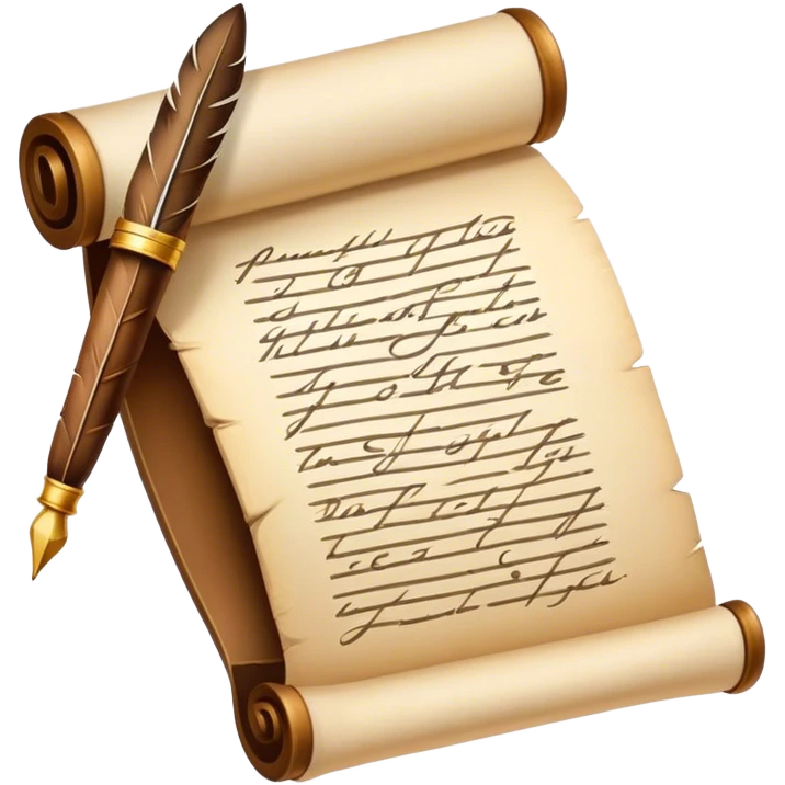 A scroll with a quill next toit and handwriting on it emoji