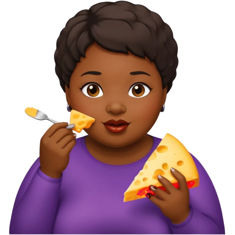 Fat black woman with short hair eating cheese emoji