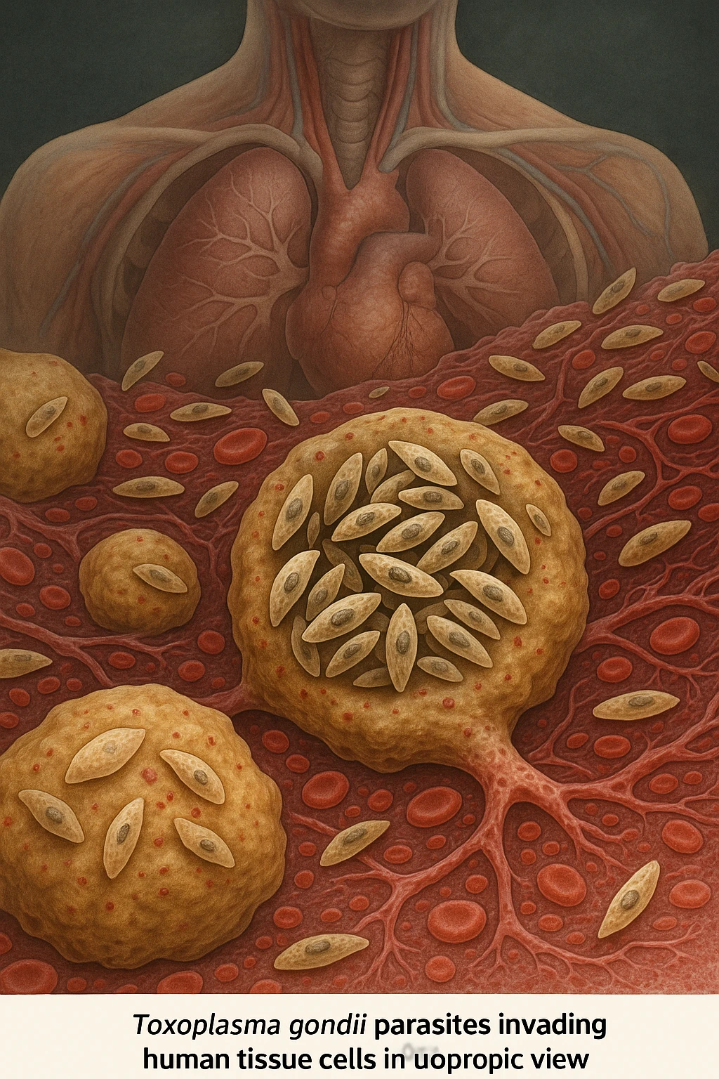 Toxoplasma gondii, visto all'interno di un corpo anatomico emoji