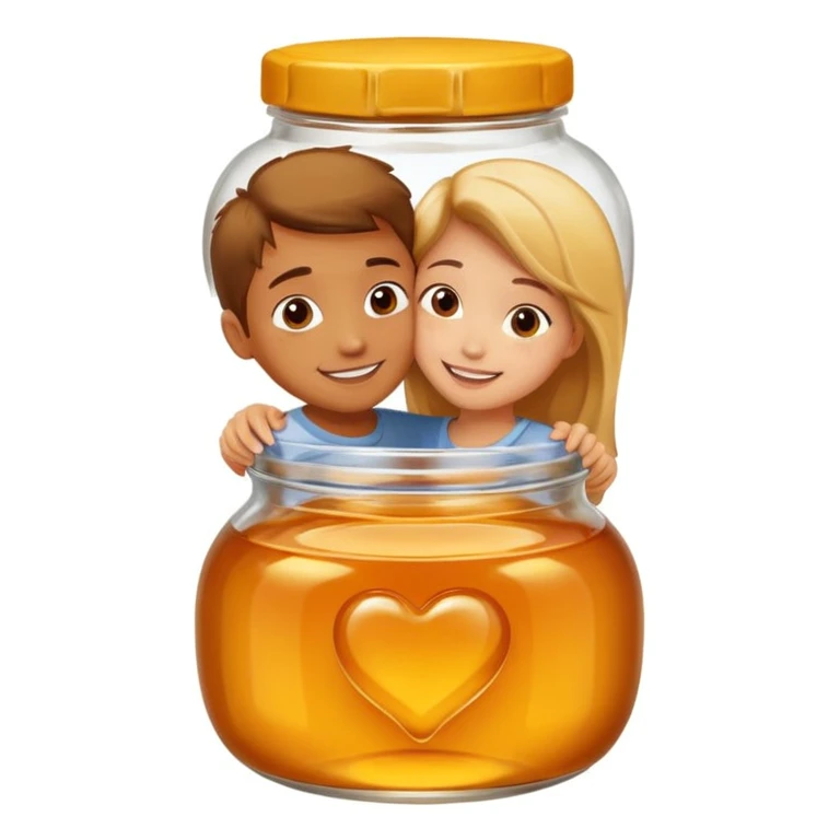 A boy and a girl inside a jar of honey hugging and kissing emoji