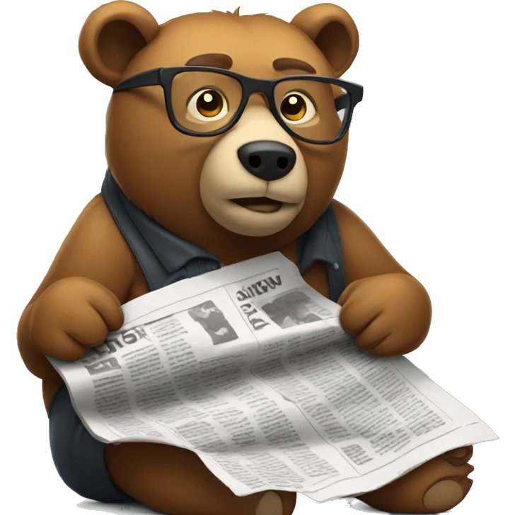 bear laying down wearing glasses reading newspaper emoji