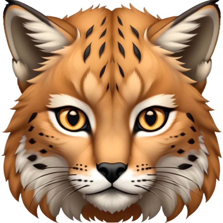 Cinematic-Noble realistic-Lynx-Portrait-Emoji – Poised and regal, with a strong, agile build and a strikingly patterned fur of warm tawny fur accented by bold black ear tufts, deep-set, intelligent amber eyes, simplified yet sharp and sophisticated. zoomed out to show shoulders emoji