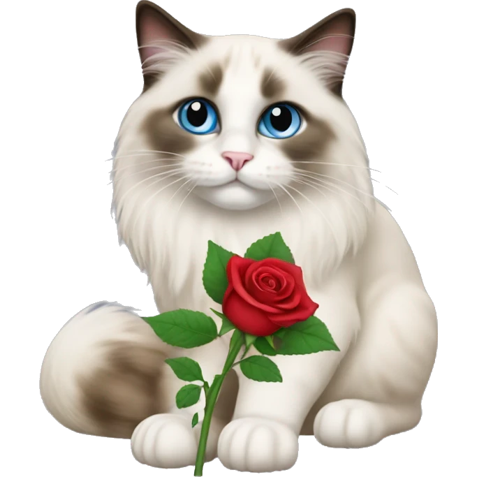Ragdoll cat holding rose emoji