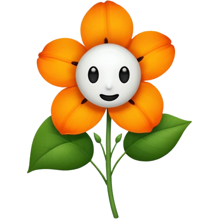 Green stem, white bud with black cartoony face: ;p. And six heart shaped yellowish orange petals emoji