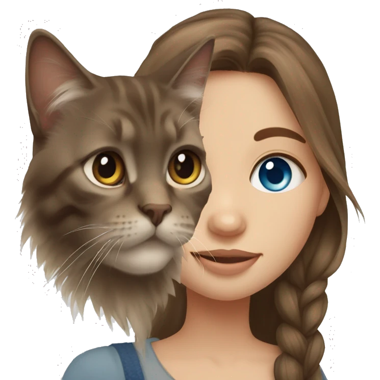 Russian girl bleu eye and long brown hair and maine coon cat emoji