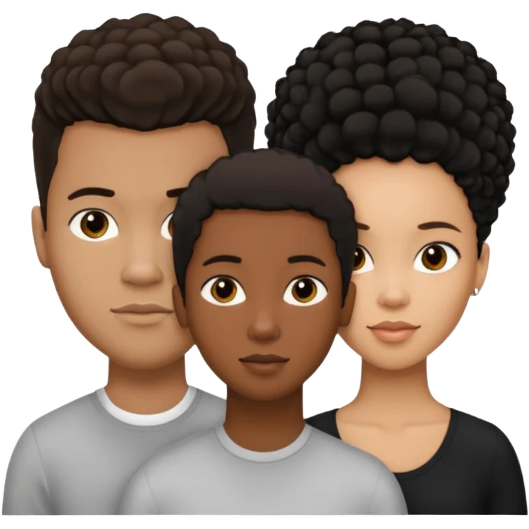 biracial half white half black American man with short brown hairwith two black african women both are African one is light skin black and one is medium tone black with african hair styles emoji
