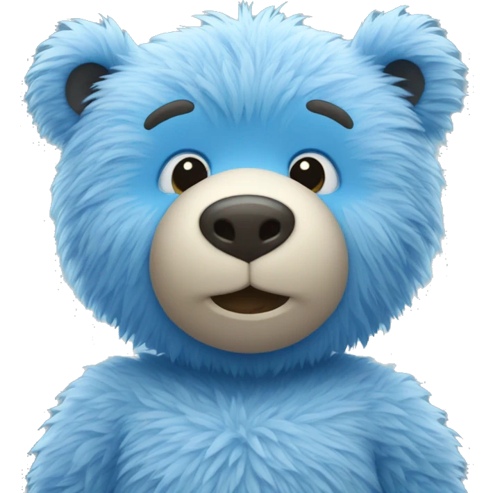 Blue fuzzy bear wearing a shirt saying “hello everyone” emoji