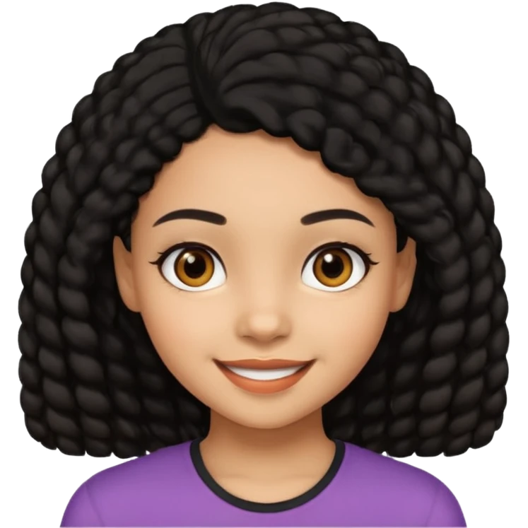 a girl that has black 3c hair textures and lightskin, It has brown eyes, a nose, lips, and it’s smiling. emoji