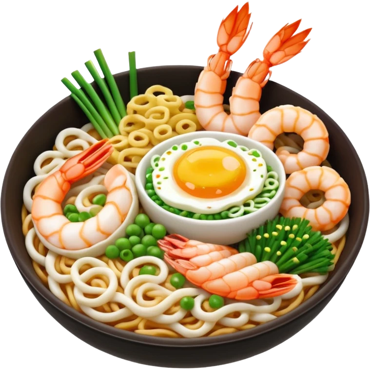 Udon 3d estetik with many delicious toppings emoji