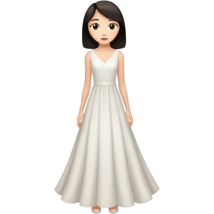 Make an emoji of a slender, full-length girl in an evening white dress with dark hair and brown eyes emoji