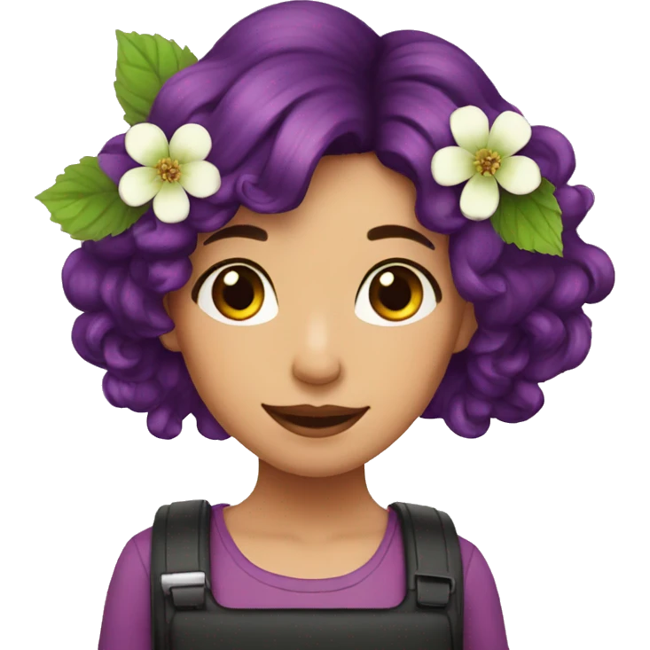 Girl with blackberry hair anda blackberry flower emoji
