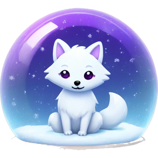 Kawaii neon arctic fox in a magic snow globe  emoji