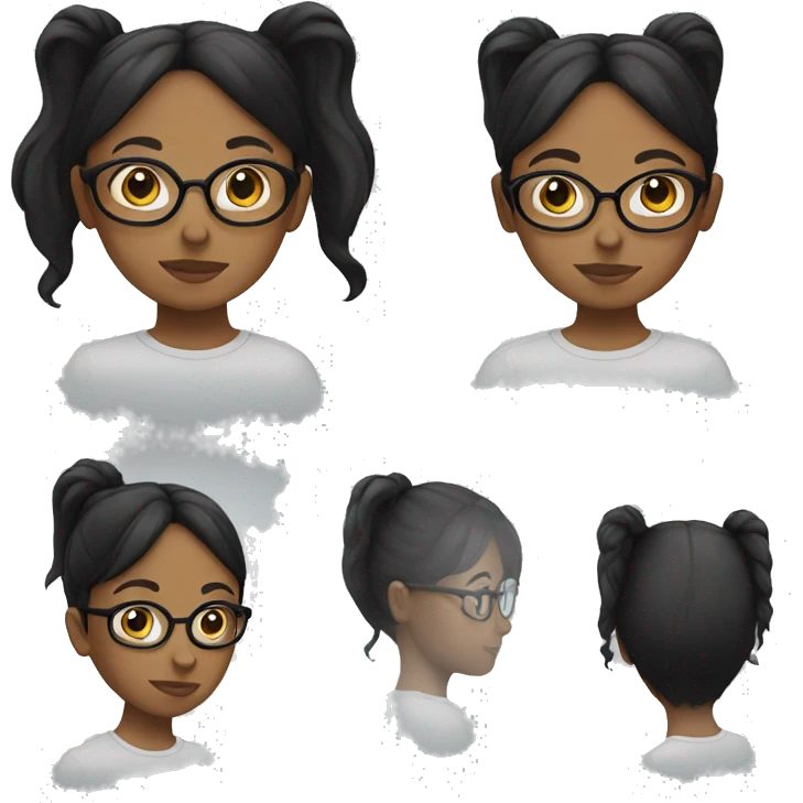 black hair girl with ponytail with glasses emoji