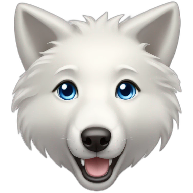 White wolf dog blue eyes short hair and smile emoji