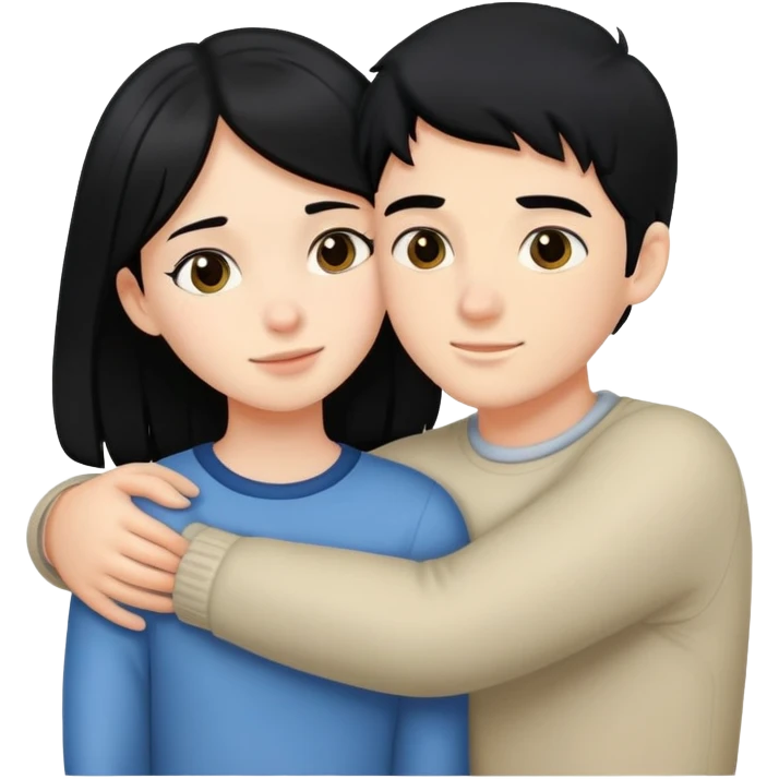 genera a un muchacho güero y a una muchacha blanca de pelo negro dándose un abrazo  emoji