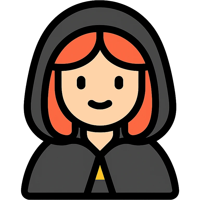 white-skinned girl with red hair wearing a black cloak with a hood emoji