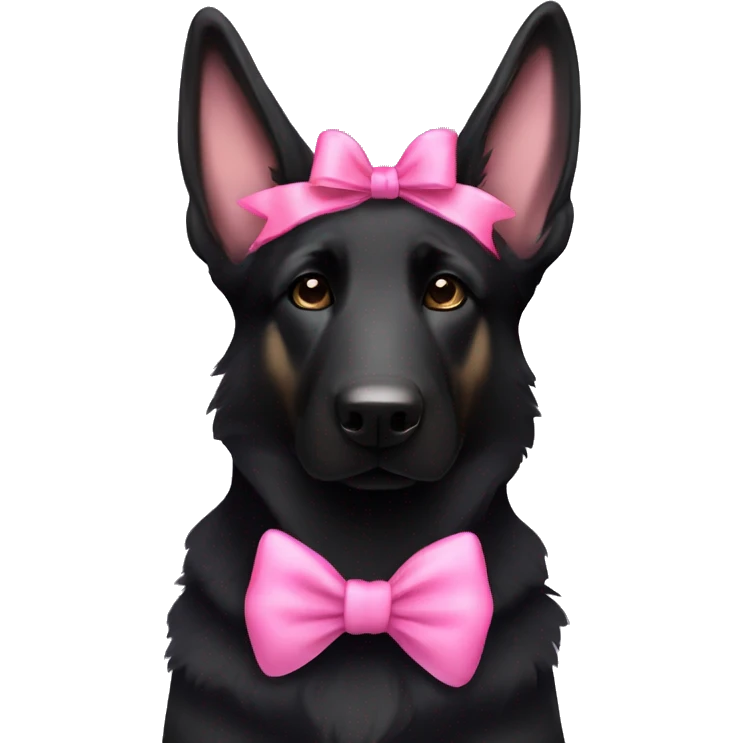 all black german shepherd with pink bow on its head emoji