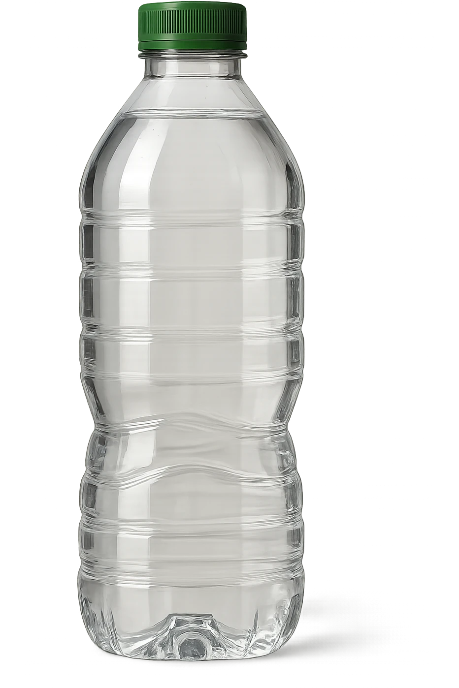 a Poland Spring-style water bottle, transparent, green cap, no label, simple design emoji