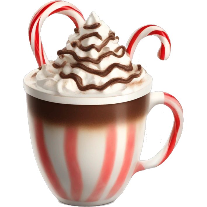 hot chocolate with whipped cream, chocolate shavings, and a candy cane emoji