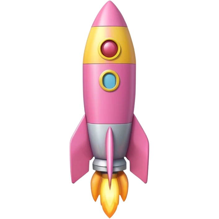 A single rocket, colored in pastel pink and yellow, glossy and smooth, cartoonish, vibrant colors, high detail, simple and cute design, isolated on white background, centered composition emoji