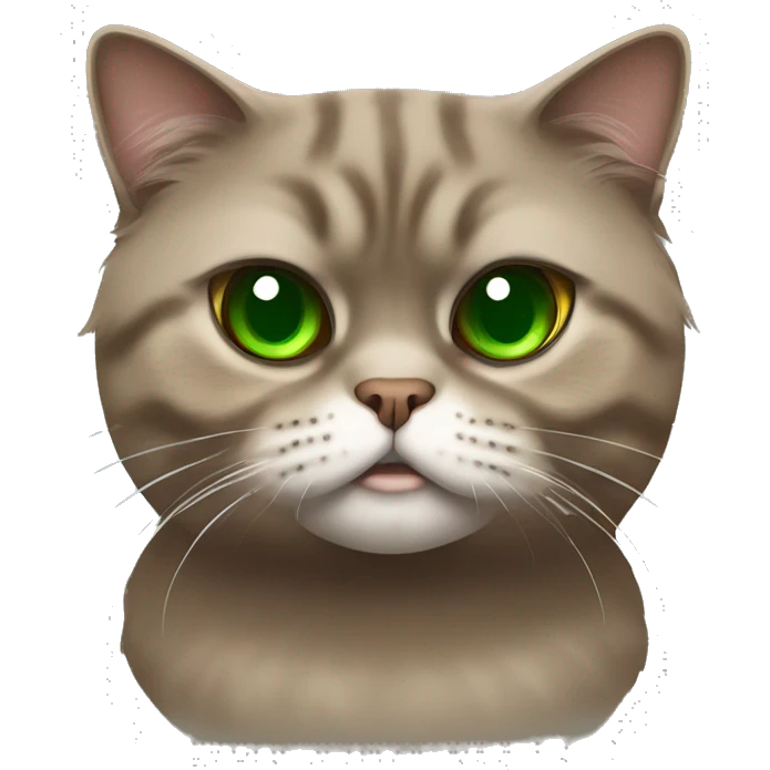 Brown scottish fold angry cat with green eyes  emoji