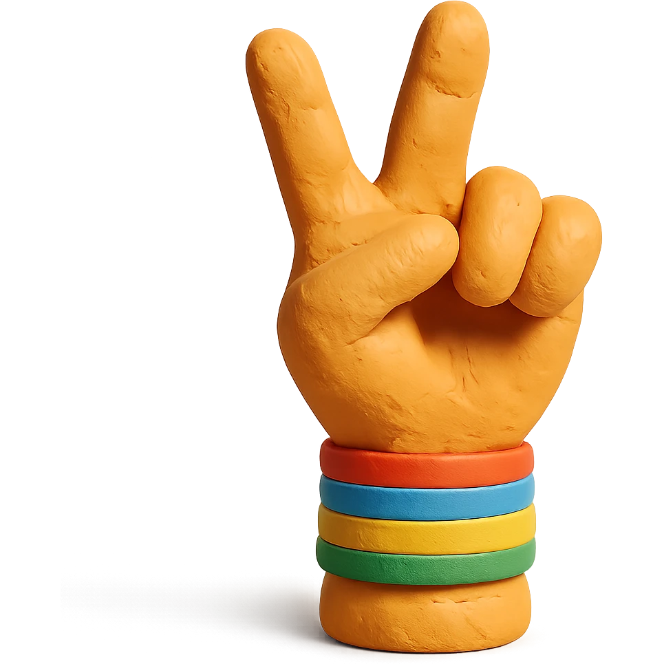 zesty hand gesture with rainbow wristband, claymation style emoji