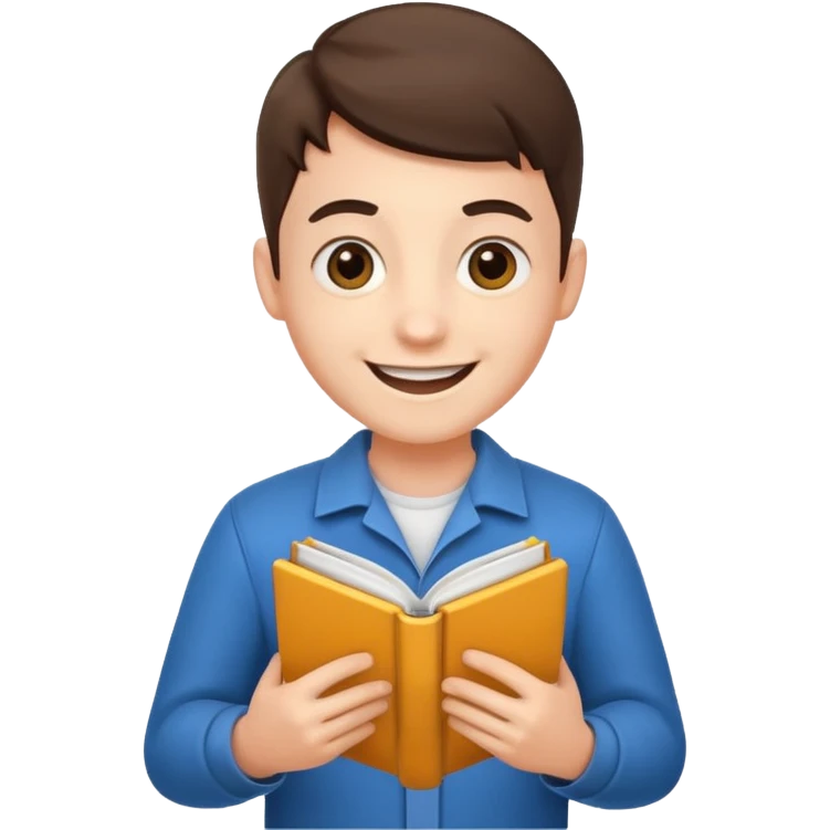 young programmer, excited, holding code book emoji