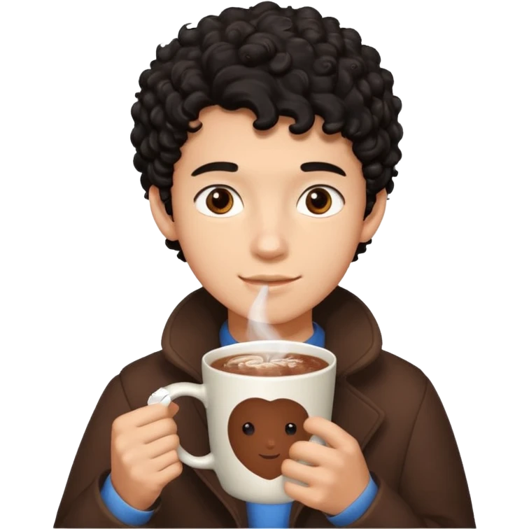 Un homme de 16 ans aux cheveux noirs bouclés avec une couleur de peau, couleur, chocolat chaud, tout skinny  emoji