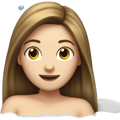 White girl with straight brown hair in a bath tub with bubbles emoji
