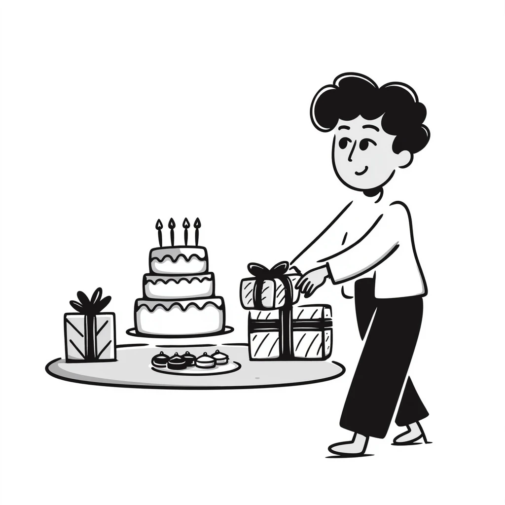 Festive celebration drawing with cake and gifts emoji