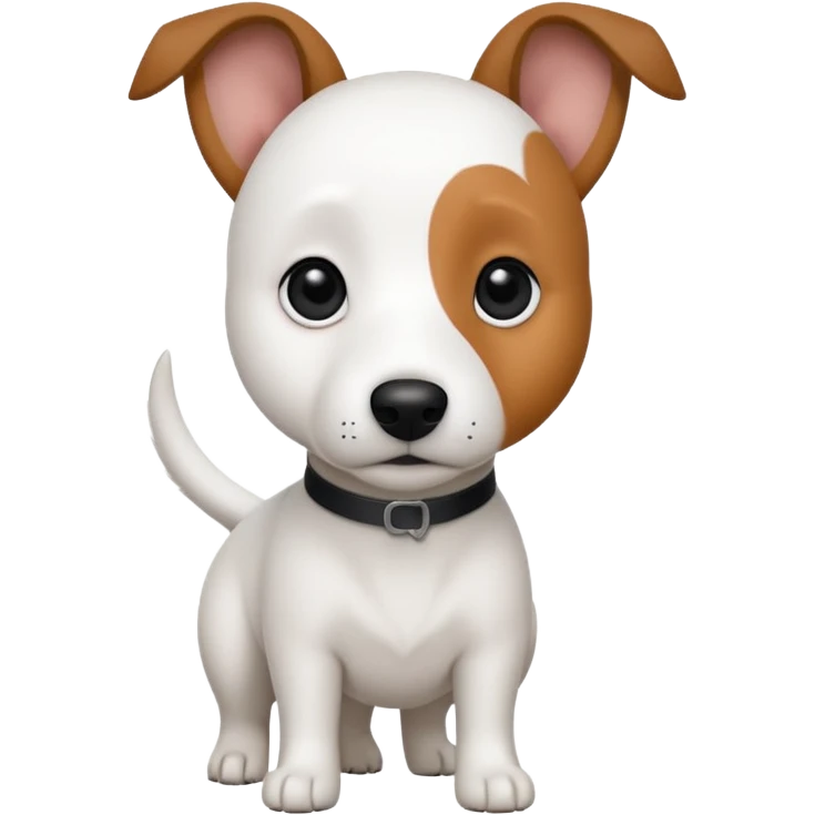 a fully white jack russell the size of a kelpie with floppy ears and a half white face emoji