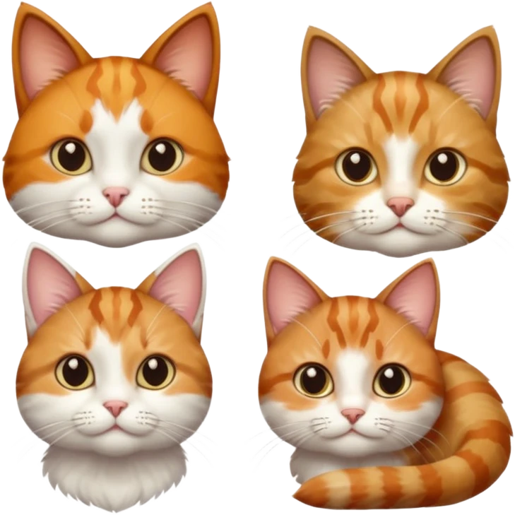 3 cats different colours including brown tabby and white, light patchy calico, and ginger and white emoji