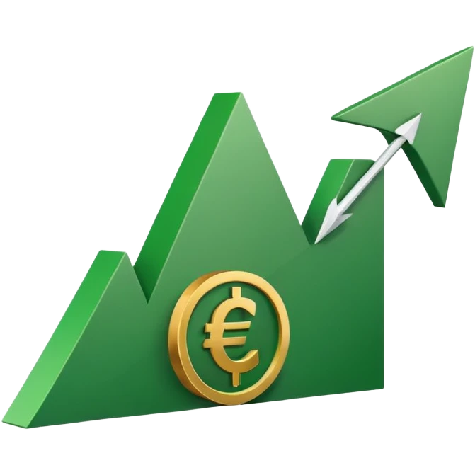 An upward trending arrow on a chart, with a euro symbol next to it, representing personal and professional growth through a training budget. Minimalist emoji look. emoji