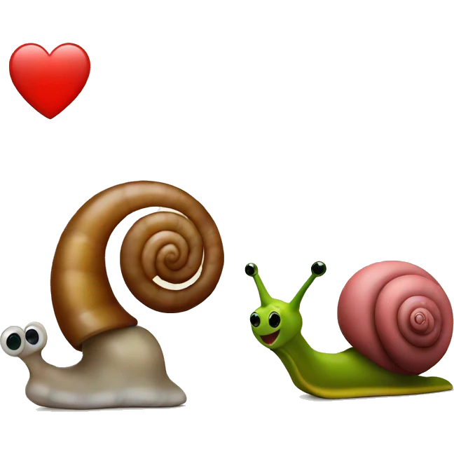 snail next to a worm with a heart emoji