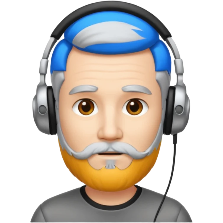 black and silver hair with beard and headphones white skin male emoji