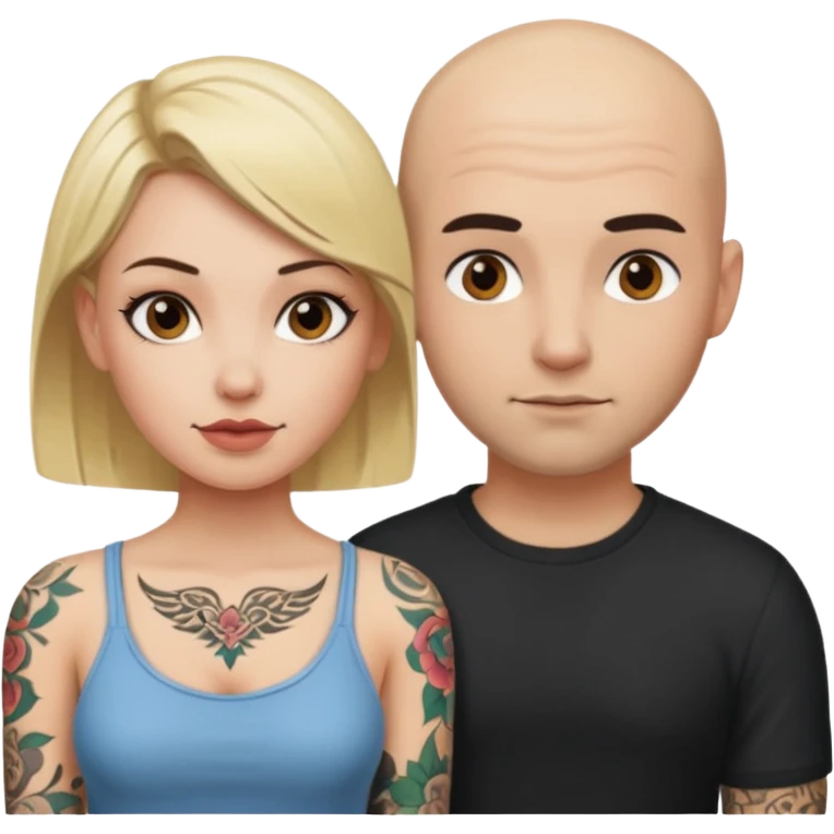 throuple blonde female brunette female with tattoed bald male emoji