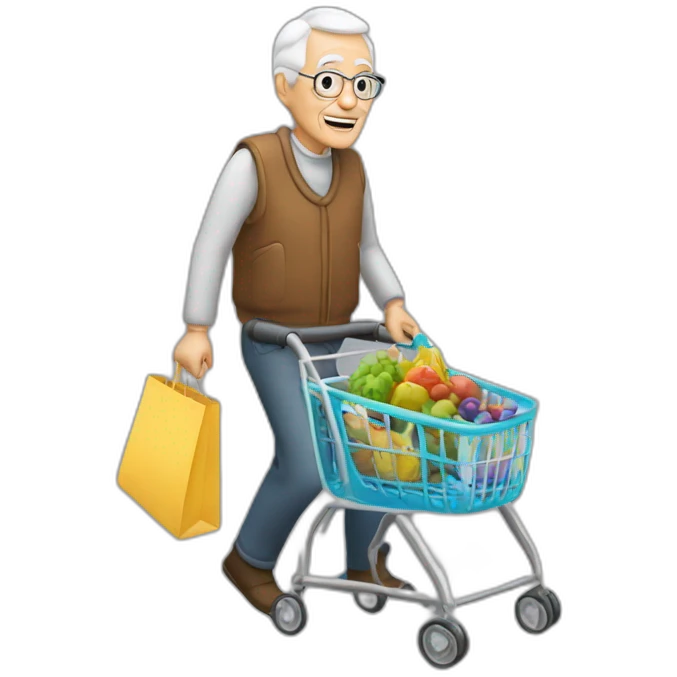 Grandpa with a walker and shopping bags  emoji