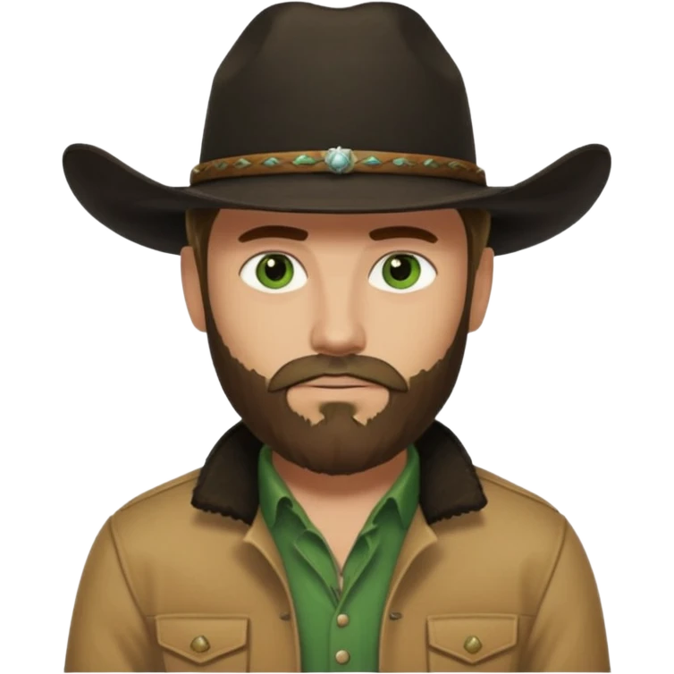yellowstone dutton ranch cowboy with beard and green eyes, black cowboy hat, black t-shirt and tan jacket emoji