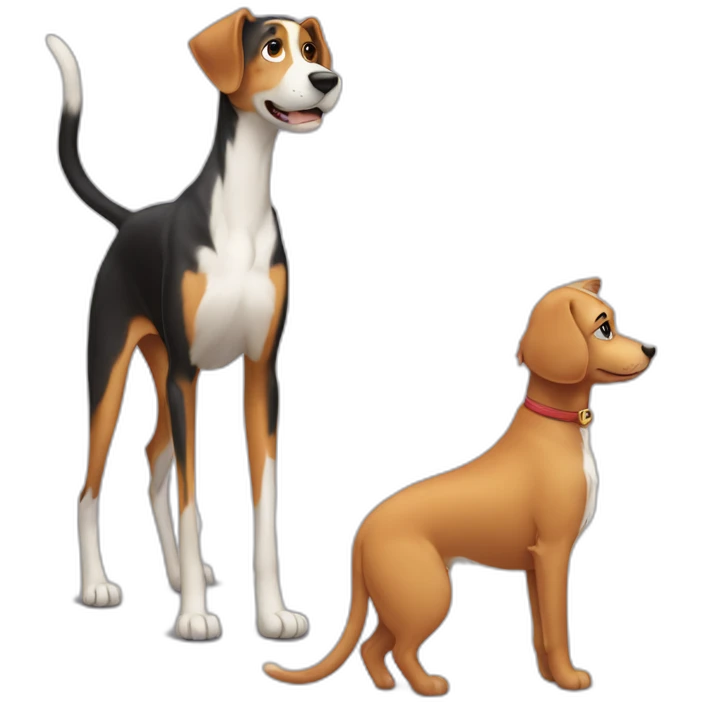 Tall dog small cat looking at each other emoji