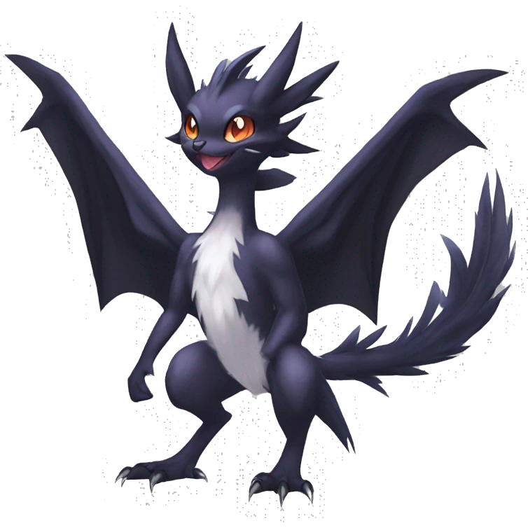 Edgy Cool Fluffy Nargacuga-Noivern-Pokémon-fusion-cat Full Body emoji