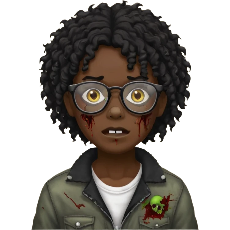 Faz uma zombie de cabelo preto cacheado e óculos de grau preto emoji