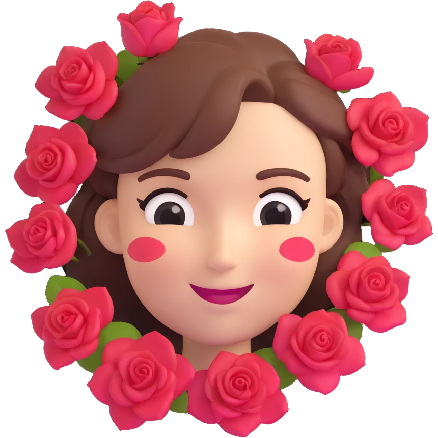 Wink face with rose petals as hair emoji