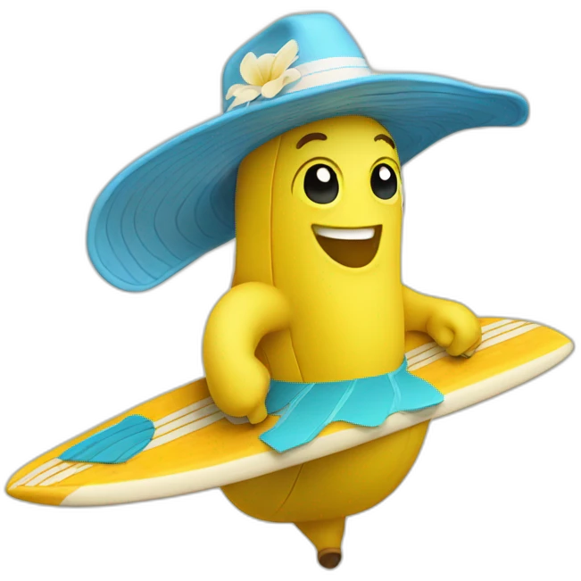 a banana with a hat who’s surfing emoji