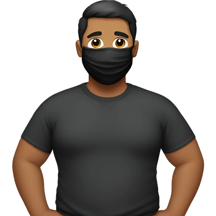 a fat tan guy with short black side-partedhair wearing a surgical face mask and a black sweatshirt emoji