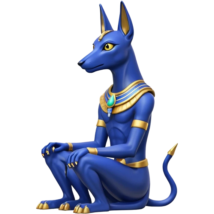 Ancient lapis gold rugged alien anubis young staged formally sitting posed statue  emoji