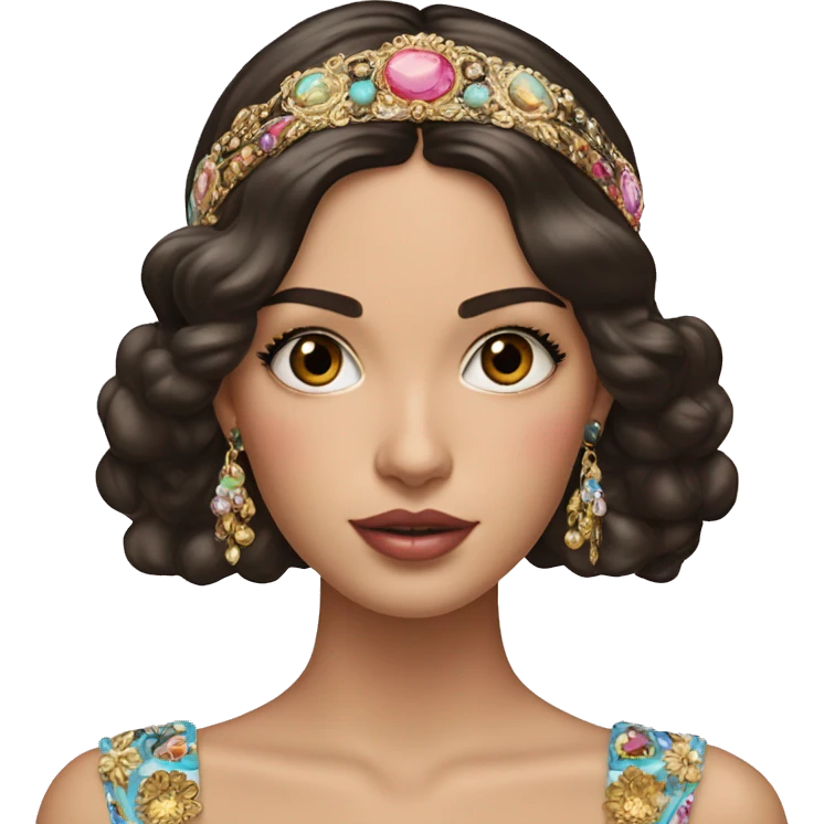 Dolce and Gabbana Italian model with dark hair and headband with colourful pastel ornament and golden detais  emoji