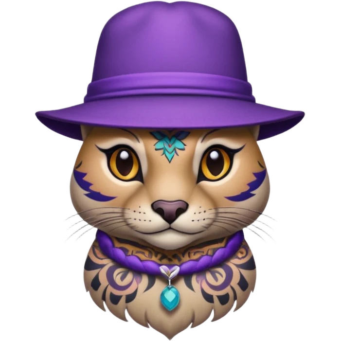 tattooed animal with purple hat emoji